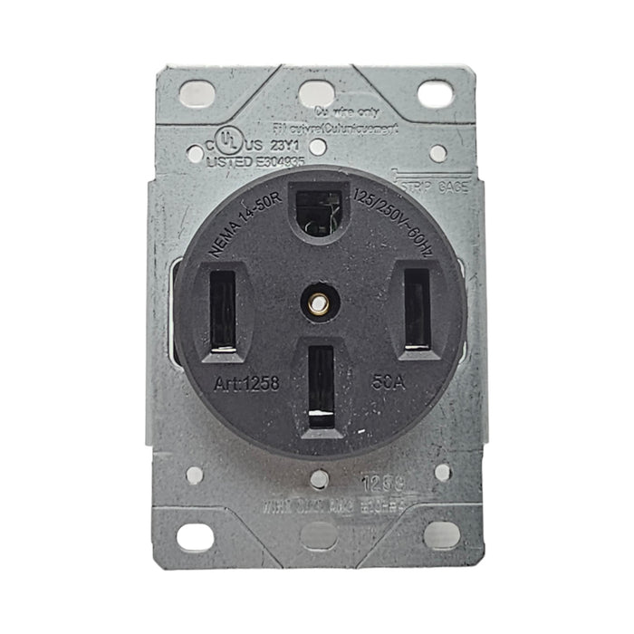 50 Amp 125/250V, NEMA 14-50R Flush Mount Power Outlet, EV and Dryer Outlet Grounding, Black