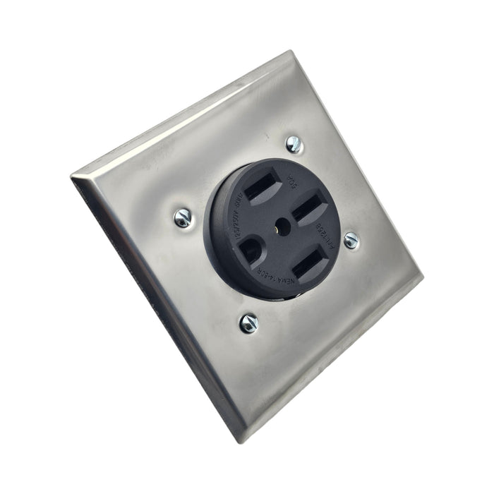 50 Amp 125/250V, NEMA 14-50R Flush Mount Power Outlet, EV and Dryer Outlet Grounding, Black