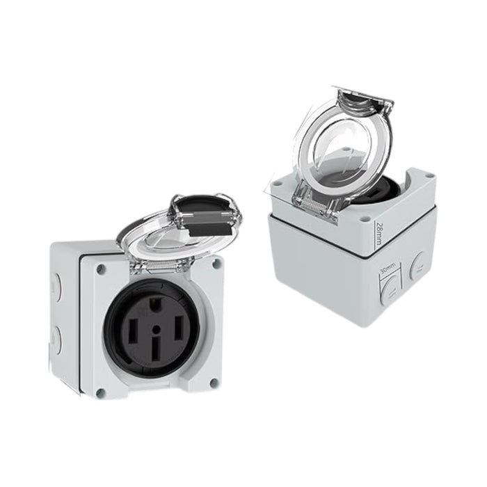 NEMA 14-50R Receptacle with Protective Box for EVs, RVs, generators, and welding machines.