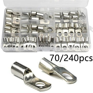 Conversions Tech 70/240PCS Ring Terminal Cable Shoes Lugs 35mm2 Tinned Copper Lug Wire Eye Connectors Bare 60 Terminals Lugs Wire Copper Kit
