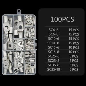 Conversions Tech 100PCs 70/240PCS Ring Terminal Cable Shoes Lugs 35mm2 Tinned Copper Lug Wire Eye Connectors Bare 60 Terminals Lugs Wire Copper Kit
