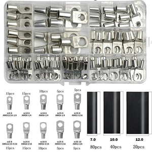 Conversions Tech 240pcs 70/240PCS Ring Terminal Cable Shoes Lugs 35mm2 Tinned Copper Lug Wire Eye Connectors Bare 60 Terminals Lugs Wire Copper Kit