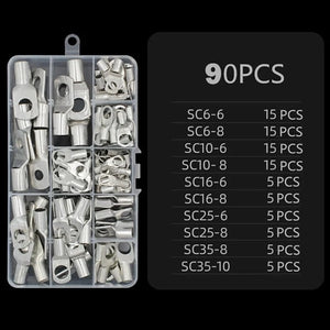 Conversions Tech 90pcs 70/240PCS Ring Terminal Cable Shoes Lugs 35mm2 Tinned Copper Lug Wire Eye Connectors Bare 60 Terminals Lugs Wire Copper Kit