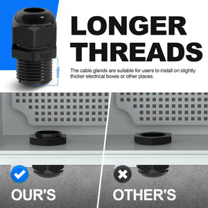 Conversions Tech black 72PCS IP68 Waterproof Nylon Cable Glands Kit Assorted Cord Grip Connector Set PG7 to PG29 for Electrical Junction Box