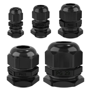 Conversions Tech black 72PCS IP68 Waterproof Nylon Cable Glands Kit Assorted Cord Grip Connector Set PG7 to PG29 for Electrical Junction Box
