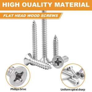 Conversions Tech 60PCs #8 Self-Drilling Wood Screw Set, 60pcs Cross Flat Head Steel Plate Screws with Self-Locking Nuts, Wood Thread Screw Kit