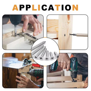 Conversions Tech 60PCs #8 Self-Drilling Wood Screw Set, 60pcs Cross Flat Head Steel Plate Screws with Self-Locking Nuts, Wood Thread Screw Kit