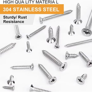 Conversions Tech 60PCs #8 Self-Drilling Wood Screw Set, 60pcs Cross Flat Head Steel Plate Screws with Self-Locking Nuts, Wood Thread Screw Kit