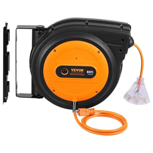 Conversions Tech Default 80FT 12AWG/3C SJTOW Retractable Extension Cord Reel Power Cord Reel for Convenient Use