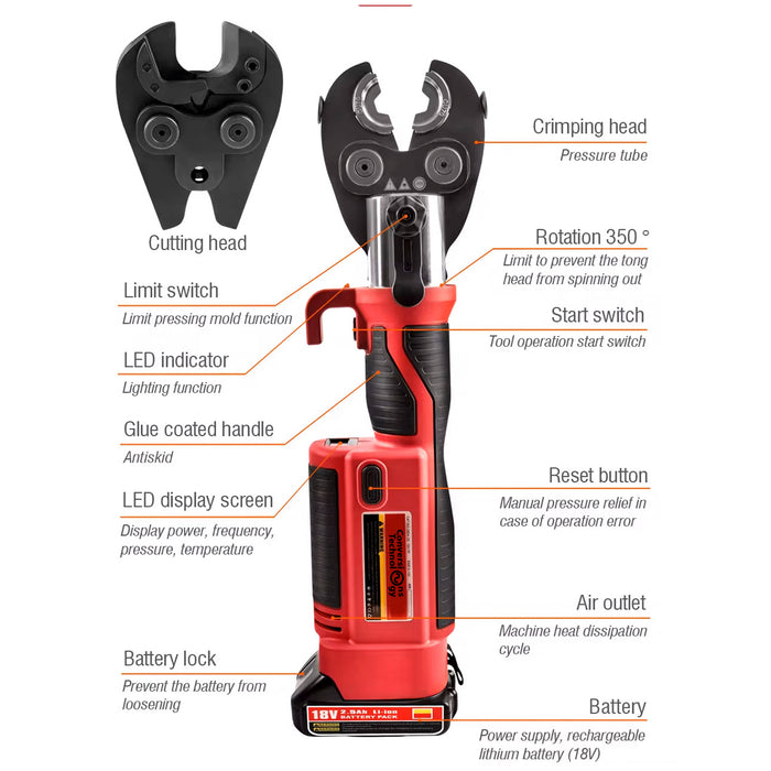 2 In One Hydraulic Battery Powered Crimping And Cutting Tool