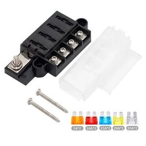 Conversions Tech 32V DC / 100A ABS 4 Way Fuse Block 30A 100A 4 Way Blade Fuse Box ATO/ATC Panel Mount Fuse Block for Car Boat Caravan