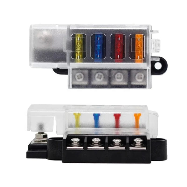 Conversions Tech 32V DC / 100A ABS 4 Way Fuse Block 30A 100A 4 Way Blade Fuse Box ATO/ATC Panel Mount Fuse Block for Car Boat Caravan