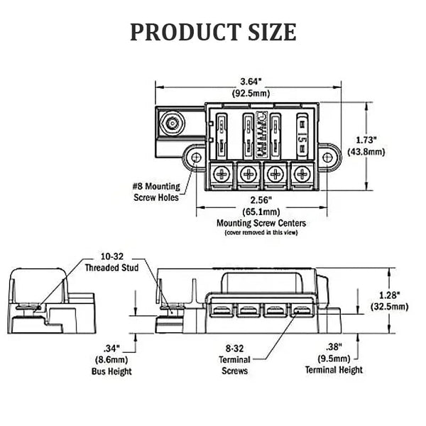 Conversions Tech 32V DC / 100A ABS 4 Way Fuse Block 30A 100A 4 Way Blade Fuse Box ATO/ATC Panel Mount Fuse Block for Car Boat Caravan