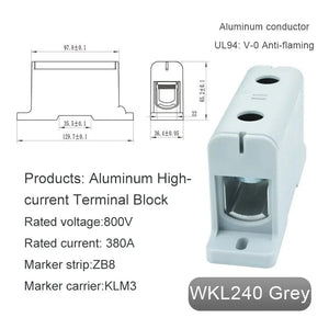Conversions Tech WKL240 gray Aluminum Power Distribution Block WKL 50/95/150/240 mm² Cable Connector Din Rail Terminal Block Box WKL50/WKL95/WKL150/WKL240