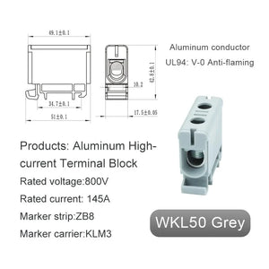 Conversions Tech WKL50 gray Aluminum Power Distribution Block WKL 50/95/150/240 mm² Cable Connector Din Rail Terminal Block Box WKL50/WKL95/WKL150/WKL240