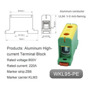 Conversions Tech WKL95-PE Aluminum Power Distribution Block WKL 50/95/150/240 mm² Cable Connector Din Rail Terminal Block Box WKL50/WKL95/WKL150/WKL240