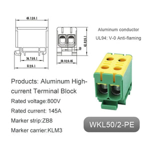 Conversions Tech WKL50-2-PE Aluminum Power Distribution Block WKL 50/95/150/240 mm² Cable Connector Din Rail Terminal Block Box WKL50/WKL95/WKL150/WKL240