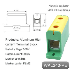 Conversions Tech WKL240-PE Aluminum Power Distribution Block WKL 50/95/150/240 mm² Cable Connector Din Rail Terminal Block Box WKL50/WKL95/WKL150/WKL240