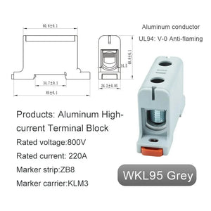 Conversions Tech WKL95 gray Aluminum Power Distribution Block WKL 50/95/150/240 mm² Cable Connector Din Rail Terminal Block Box WKL50/WKL95/WKL150/WKL240