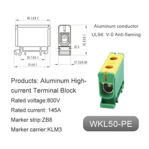 Conversions Tech WKL50-PE Aluminum Power Distribution Block WKL 50/95/150/240 mm² Cable Connector Din Rail Terminal Block Box WKL50/WKL95/WKL150/WKL240