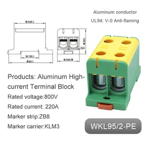 Conversions Tech WKL95-2-PE Aluminum Power Distribution Block WKL 50/95/150/240 mm² Cable Connector Din Rail Terminal Block Box WKL50/WKL95/WKL150/WKL240