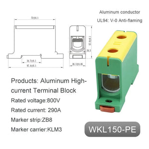 Conversions Tech WKL150-PE Aluminum Power Distribution Block WKL 50/95/150/240 mm² Cable Connector Din Rail Terminal Block Box WKL50/WKL95/WKL150/WKL240