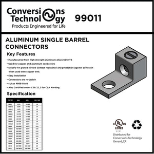 Conversions Tech Electrical > Connectors > Aluminum Connectors Aluminum Single Barrel Connectors 1000 kcmil 5/8 Inch Stud Size