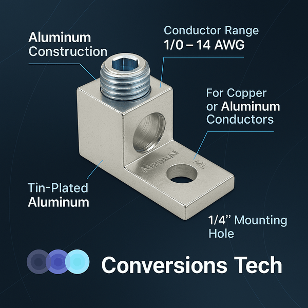 Conversions Technology Aluminum Single Barrel Connectors 14 AWG - 1/0 AWG - 1/4"