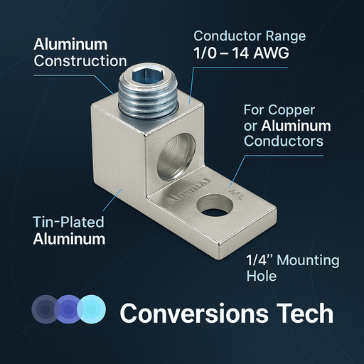 Conversions Technology Aluminum Single Barrel Connectors 14 AWG - 1/0 AWG - 1/4"