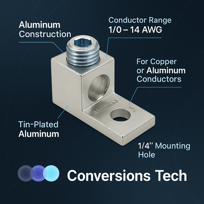 Conversions Technology Aluminum Single Barrel Connectors 14 AWG - 1/0 AWG - 1/4"