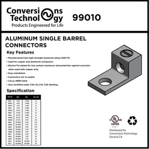 Conversions Tech Electrical > Connectors > Aluminum Connectors Aluminum Single Barrel Connectors 800 kcmil 5/8 Inch Stud Size | 210-99010