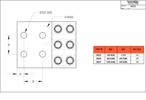 Conversions Technology Aluminum Three Barrel Connectors 2 AWG min. to 600 kcmil max. 1/2 Inch Stud Size