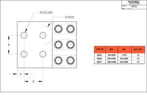 Conversions Technology Aluminum Three Barrel Connectors 350 kcmil min. to 800 kcmil max. 1/2 Inch Stud Size
