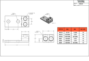 Conversions Technology Aluminum Two Barrel Connectors 300 kcmil min. to 800 kcmil max. 1/2 Inch Stud Size