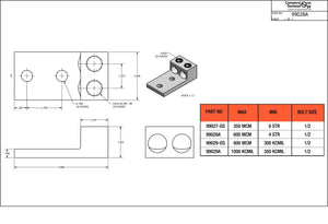 Conversions Technology Aluminum Two Barrel Connectors 4 AWG min. to 600 kcmil max. 1/2 Inch Stud Size