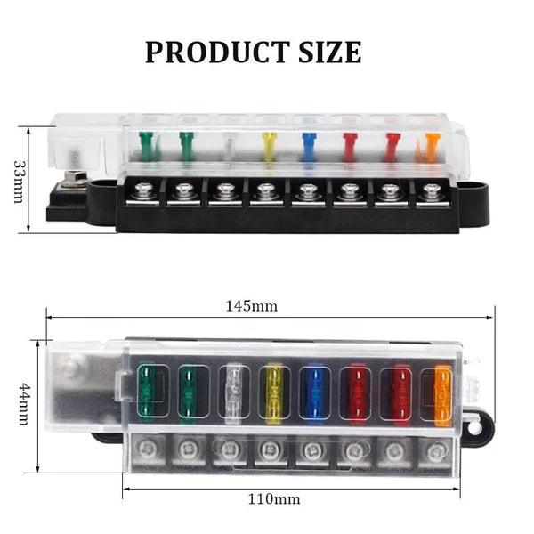 Conversions Tech 32V DC / 100A ATO / ATC 8 Way Blade Panel Mount Car Boat 12V Fuse Block Cover Fuses Holder Circuit Breaker for RV Marine