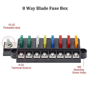 Conversions Tech 32V DC / 100A ATO / ATC 8 Way Blade Panel Mount Car Boat 12V Fuse Block Cover Fuses Holder Circuit Breaker for RV Marine