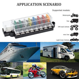 Conversions Tech 32V DC / 100A ATO / ATC 8 Way Blade Panel Mount Car Boat 12V Fuse Block Cover Fuses Holder Circuit Breaker for RV Marine