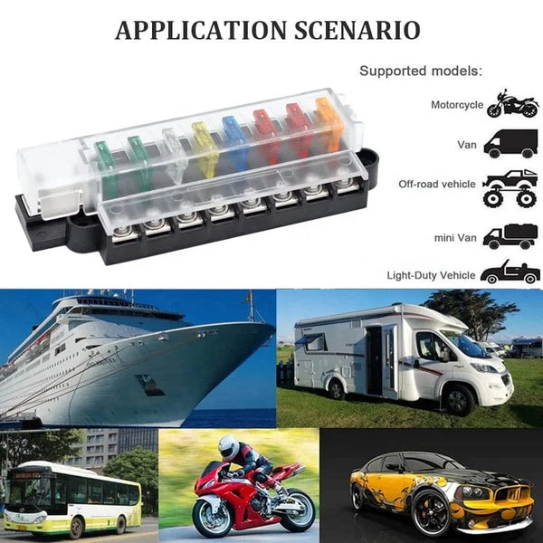 Conversions Tech 32V DC / 100A ATO / ATC 8 Way Blade Panel Mount Car Boat 12V Fuse Block Cover Fuses Holder Circuit Breaker for RV Marine