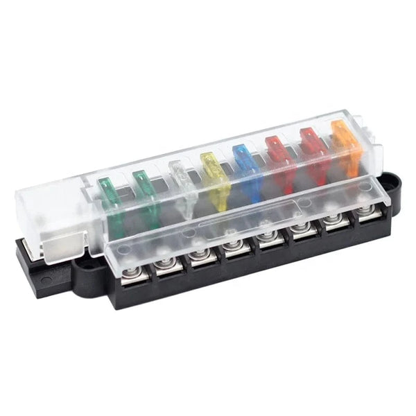 Conversions Tech 32V DC / 100A ATO / ATC 8 Way Blade Panel Mount Car Boat 12V Fuse Block Cover Fuses Holder Circuit Breaker for RV Marine