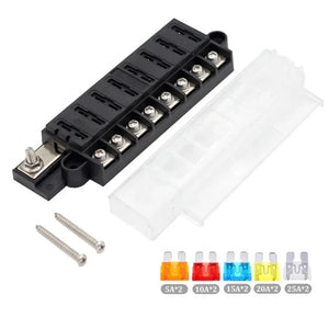 Conversions Tech 32V DC / 100A ATO / ATC 8 Way Blade Panel Mount Car Boat 12V Fuse Block Cover Fuses Holder Circuit Breaker for RV Marine
