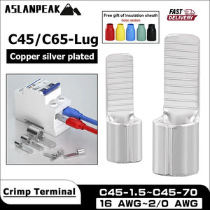 Conversions Tech C45 Copper silver plating terminal Circuit Breaker plug Pin-Shaped Cable Wire Lug Insert Crimp Terminal C45 Air Switch Lug