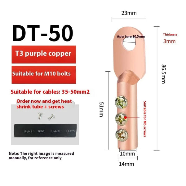 Conversions Tech DT-50 / 1Pcs Cable copper joint screw fixed copper wire nose copper aluminum transition terminal aluminum wire ear Crimp Terminal connector