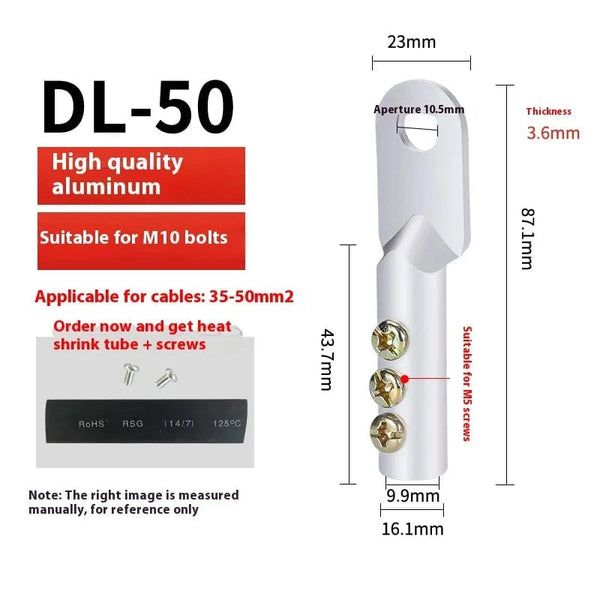 Conversions Tech DL-50 / 1Pcs Cable copper joint screw fixed copper wire nose copper aluminum transition terminal aluminum wire ear Crimp Terminal connector