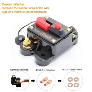 Conversions Tech Car Audio 12V-24V DCInline Fuse Block Overload Motor Protector 12 Volt Circuit Breaker with Manual Reset  for Car SUV  Marine