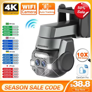 Conversions Tech 8MP Camera No Card / EU Plug Carecam Pro 4K 8MP Dual Lens Wireless Camera Human Detection 10X PTZ Zoom Color Night Vision CCTV  Intelligent Monitoring Camera