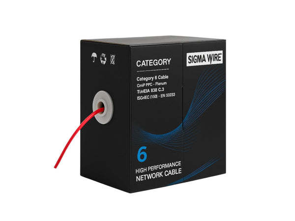 Sigma Wire & Cable Bulk Cat6 Cat6 CMR 1000ft Box | Solid Copper Riser | 23 Awg UTP Ethernet Cable | Red