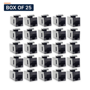 Conversions Tech Keystone Box of 25 ($1.80 ea) Cat6 Keystone Coupler, RJ45 Female to Female, Black | 550 MHz UTP Feed-Through | 5100-039