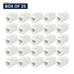 Conversions Tech Keystone Box of 25 ($1.80 ea) Cat6 Keystone Coupler, RJ45 Female to Female, White | 550 MHz UTP Feed-Through | 520-200