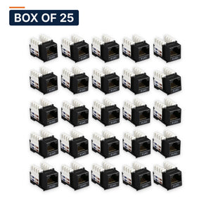 Conversions Tech Keystone Box of 25 ($1.80 ea) Cat6 Keystone Jack, 550 MHz, Punchdown, Black | UTP, 110 IDC, TIA-568 Cat6 | 520-300